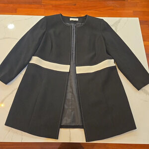 Tahari Arthur S. Levine Long Blazer Coat Jacket Black White Size 16